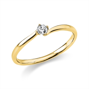 Solitaire Ring 4er-Krappe 14kt Gelbgold mit 0,10ct Diamanten