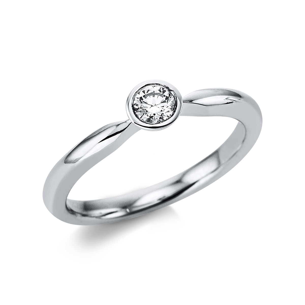 Solitaire Ring Zarge 14kt Weißgold mit 0,15ct Diamanten