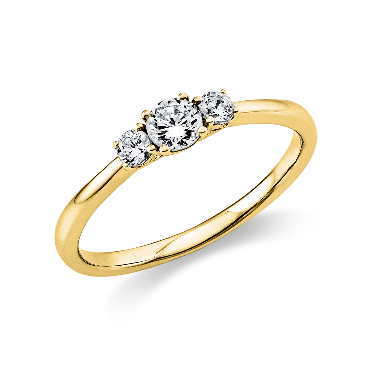 Solitaire Ring mit Seitenbesatz4er-Krappe 14kt Gelbgold mit 0,33ct Diamanten