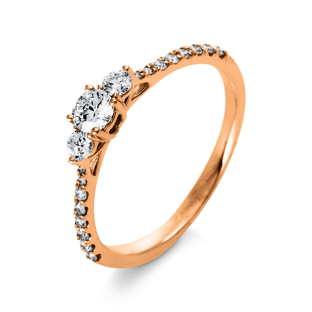 Solitaire Ring mit Seitenbesatz 18kt Rotgold mit 0,41ct Diamanten