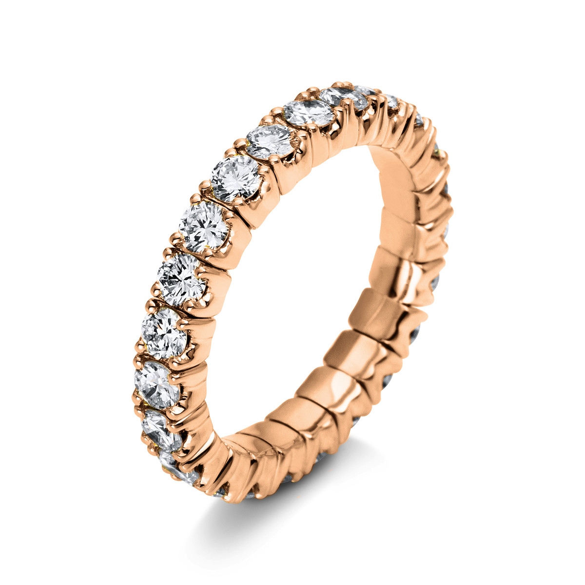 Infinity Memoire Ring 4er-Krappe 18kt Rotgold Flex-Band, variabel, rhodinier mit 1,78ct Diamanten