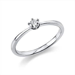 Solitaire Ring 6er-Krappe 14kt Weißgold mit 0,15ct Diamanten