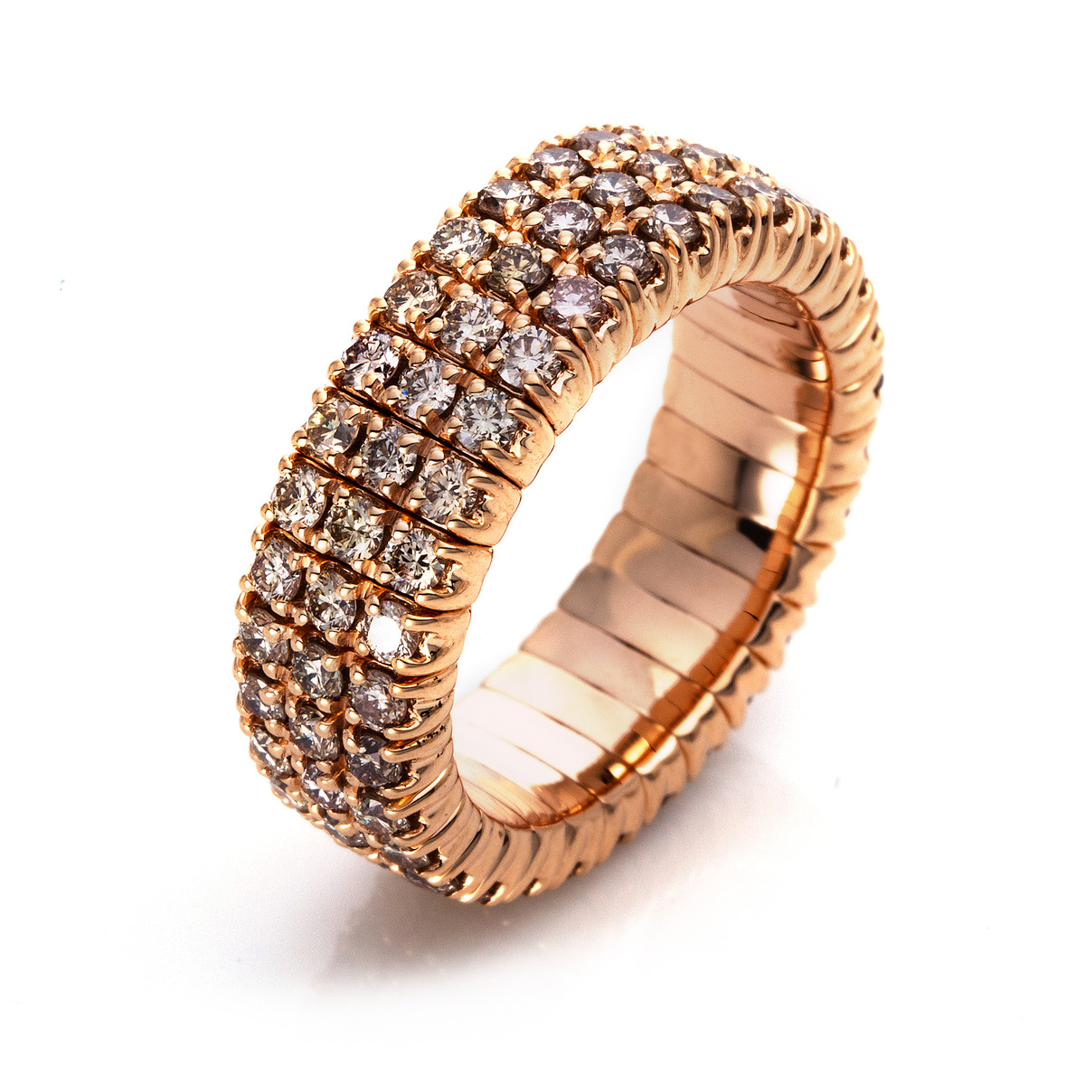 Pavé Ring 4er-Krappe 18kt Rotgold Flex-Band, variabel mit 2,70ct Diamanten