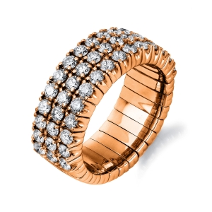 Pavé Ring 4er-Krappe 18kt Rotgold Flex-Band, variabel mit 2,07ct Diamanten