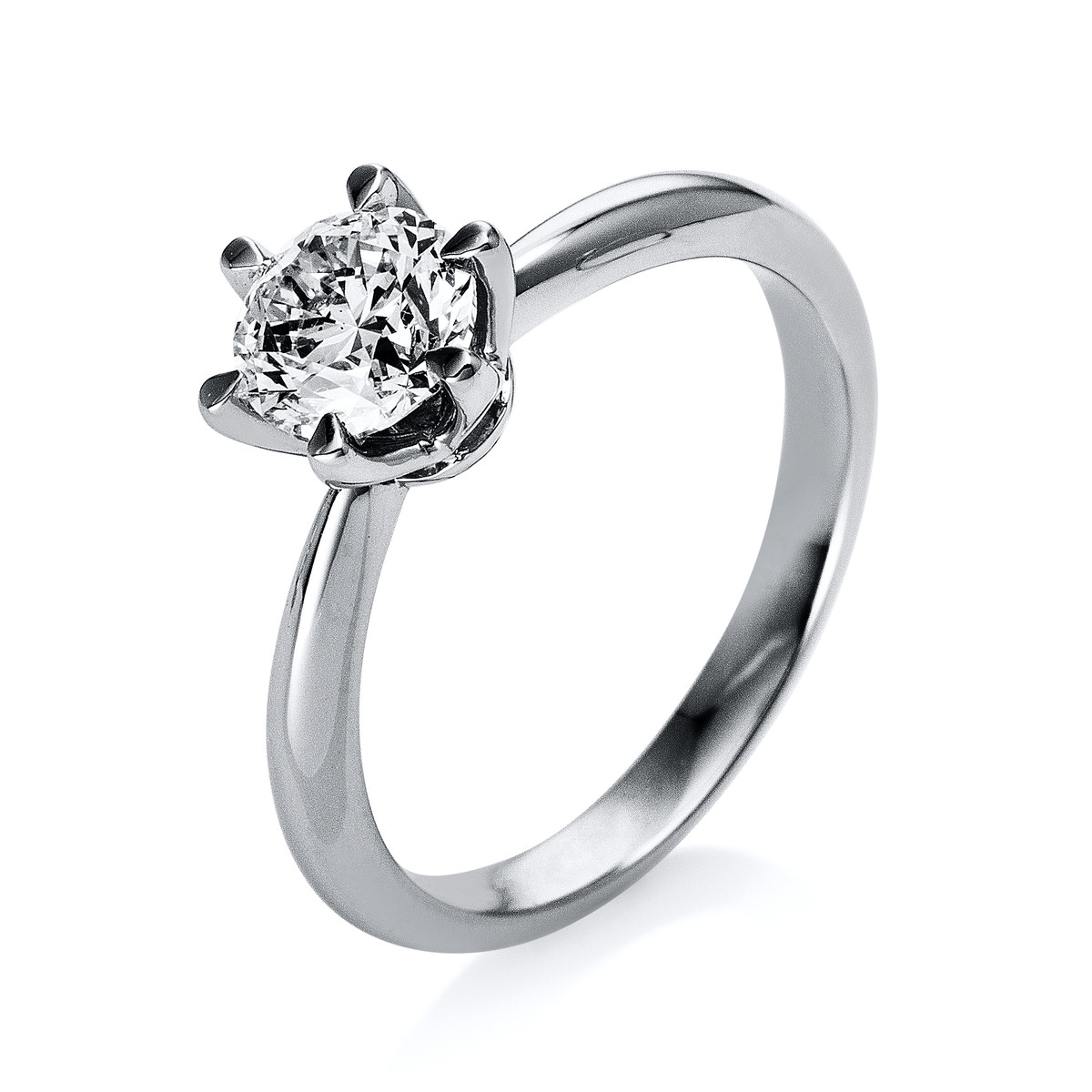 Solitaire Ring 6er-Krappe 18kt Weißgold Platin 950 mit 1,00ct Diamanten