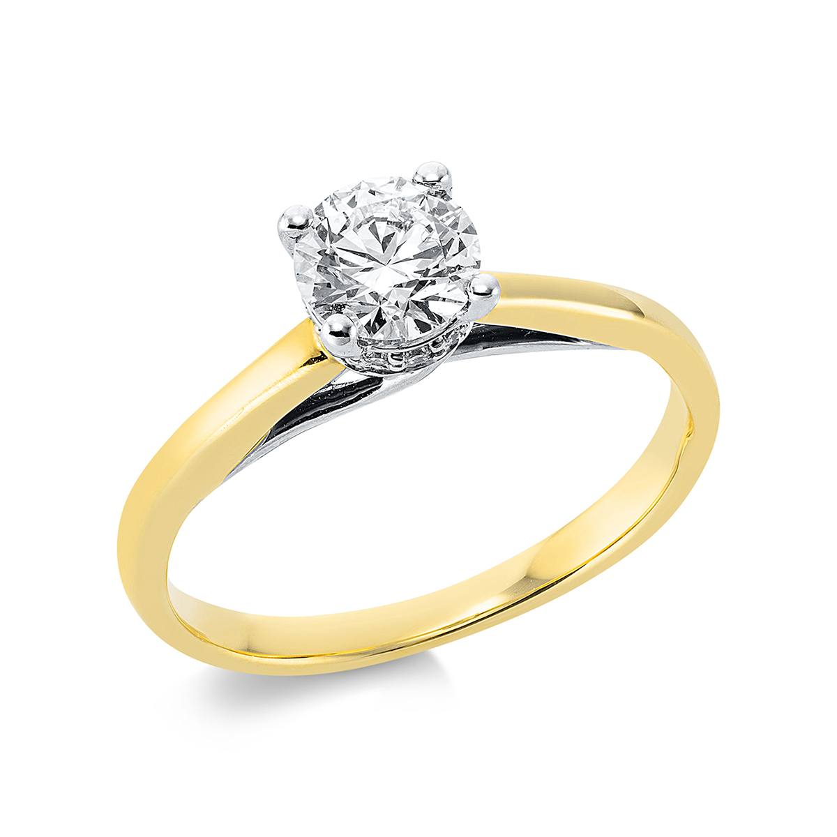 Solitaire Ring mit Seitenbesatz4er-Krappe 18kt Weißgold Gelbgold Platin 950 mit 0,75ct Diamanten