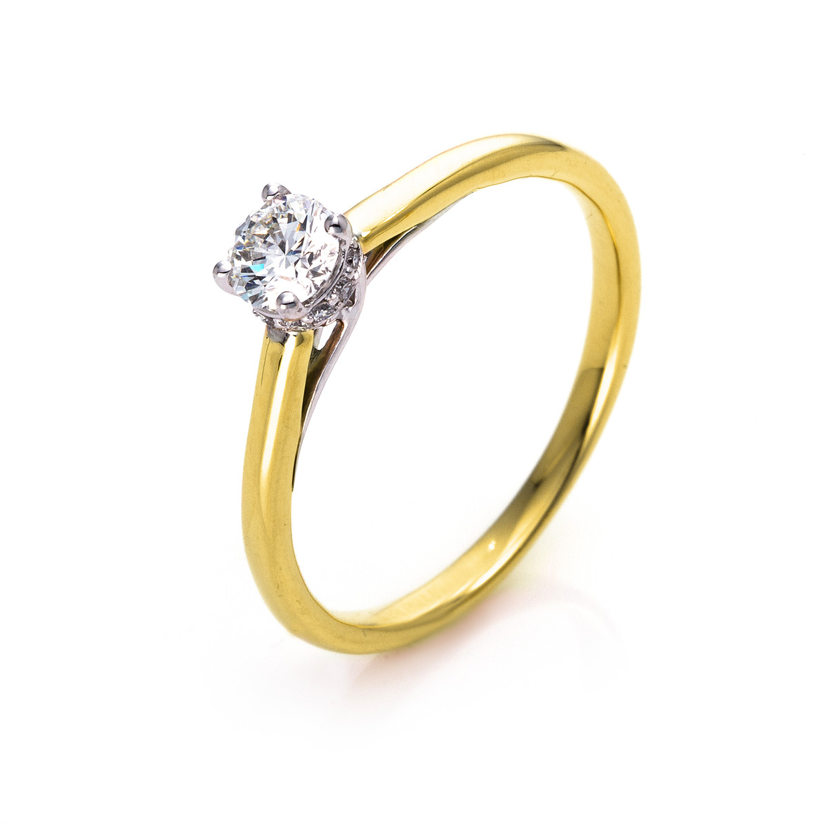 Solitaire Ring mit Seitenbesatz4er-Krappe 18kt Weißgold Gelbgold Platin 950 mit 0,35ct Diamanten