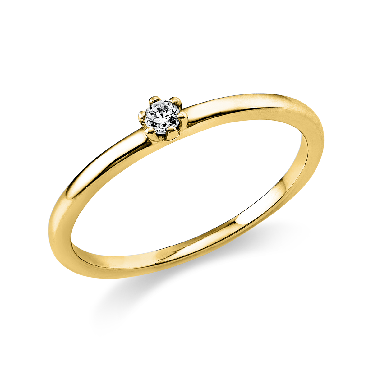 Solitaire Ring 6er-Krappe 18kt Gelbgold mit 0,05ct Diamanten