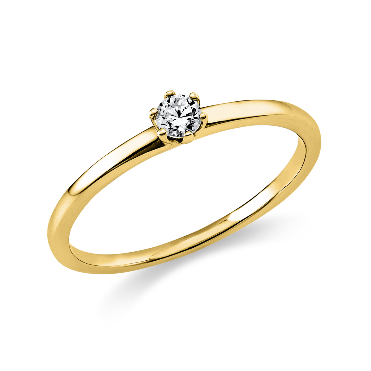 Solitaire Ring 6er-Krappe 18kt Gelbgold mit 0,10ct Diamanten