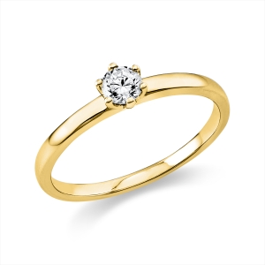 Solitaire Ring 6er-Krappe 14kt Gelbgold mit 0,20ct Diamanten