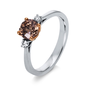 Solitaire Ring mit Seitenbesatz 18kt Weißgold / Rotgold mit 1,09ct Diamanten