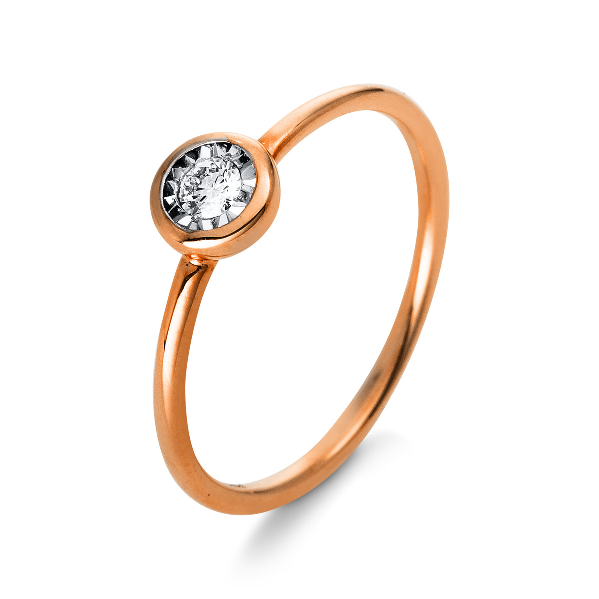 Solitaire Ring Zarge 18kt Rotgold mit 0,08ct Diamanten