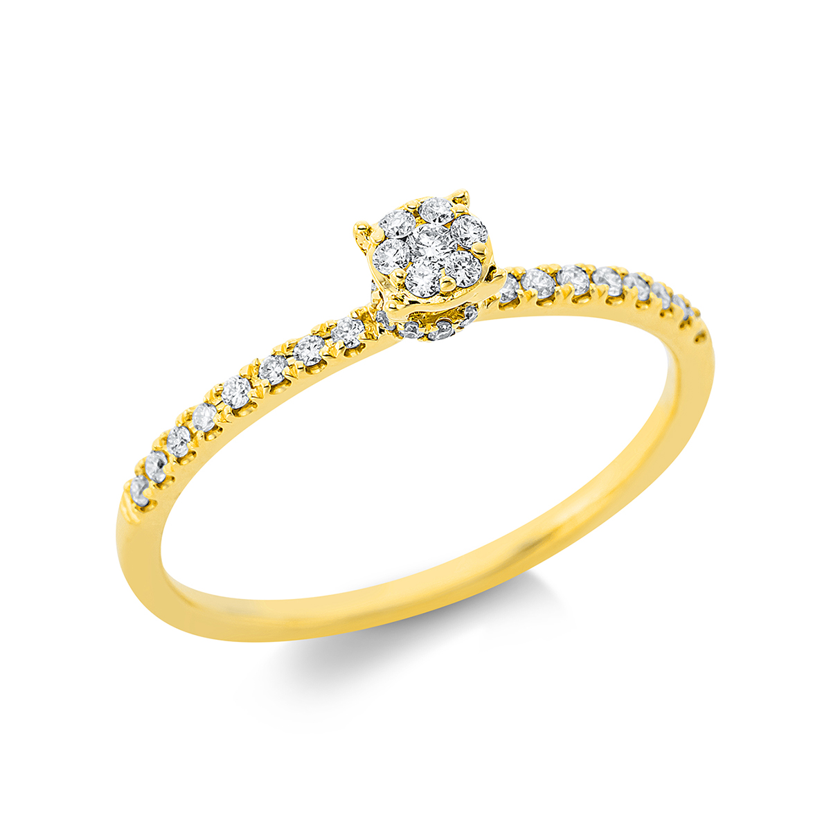 Solitaire Ring mit Seitenbesatz 18kt Gelbgold mit 0,16ct Diamanten