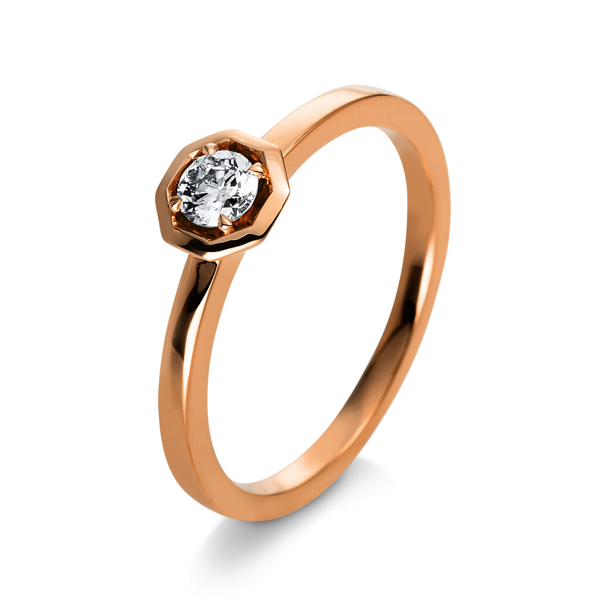 Solitaire Ring 4er-Krappe 18kt Rotgold mit 0,20ct Diamanten