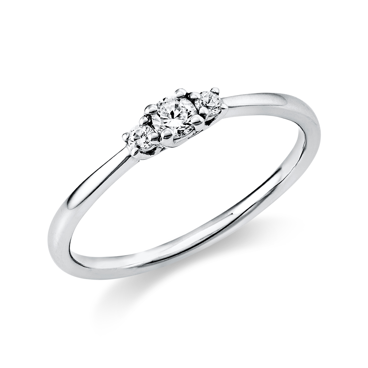 Solitaire Ring mit Seitenbesatz4er-Krappe 14kt Weißgold mit 0,15ct Diamanten