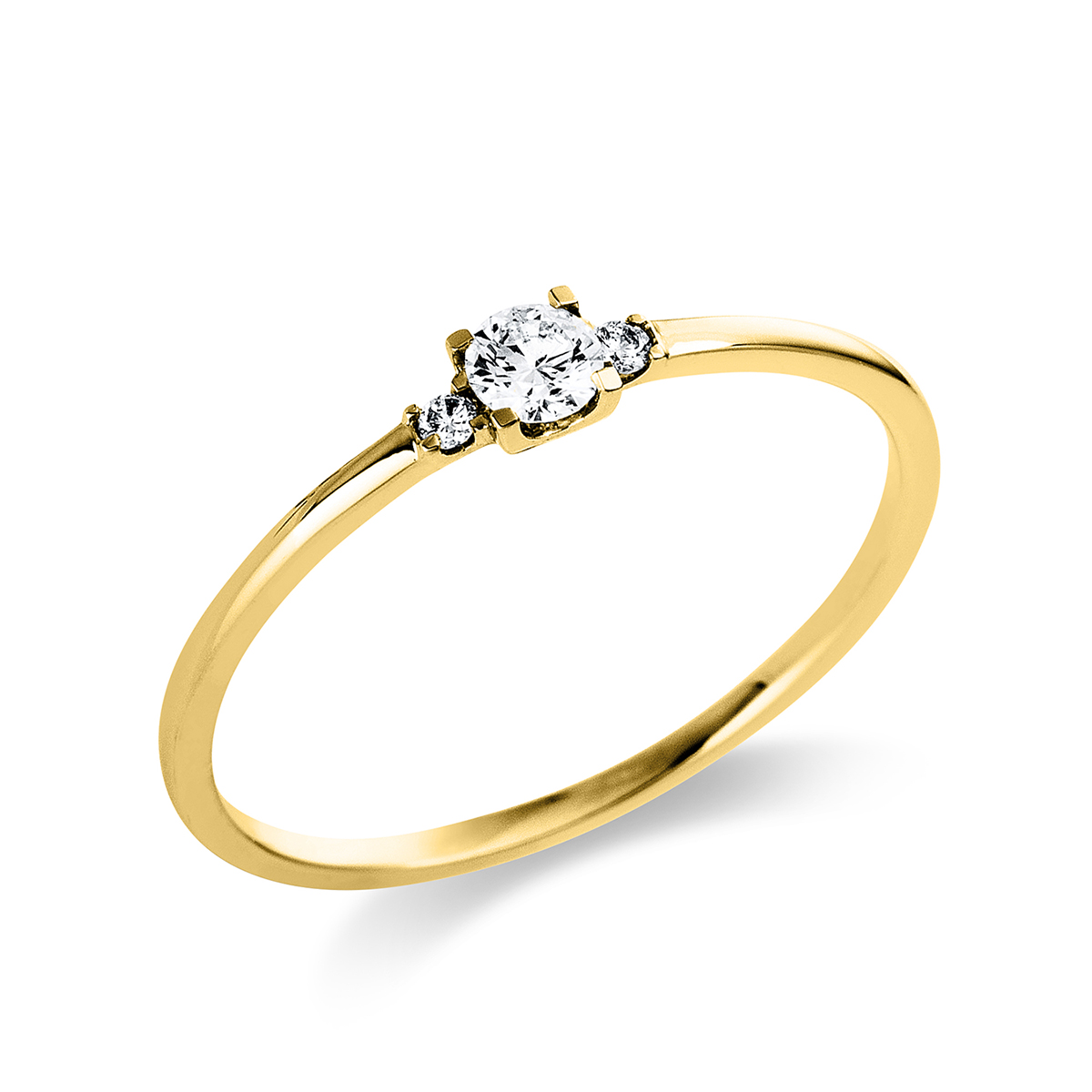 Solitaire Ring mit Seitenbesatz4er-Krappe 14kt Gelbgold mit 0,12ct Diamanten