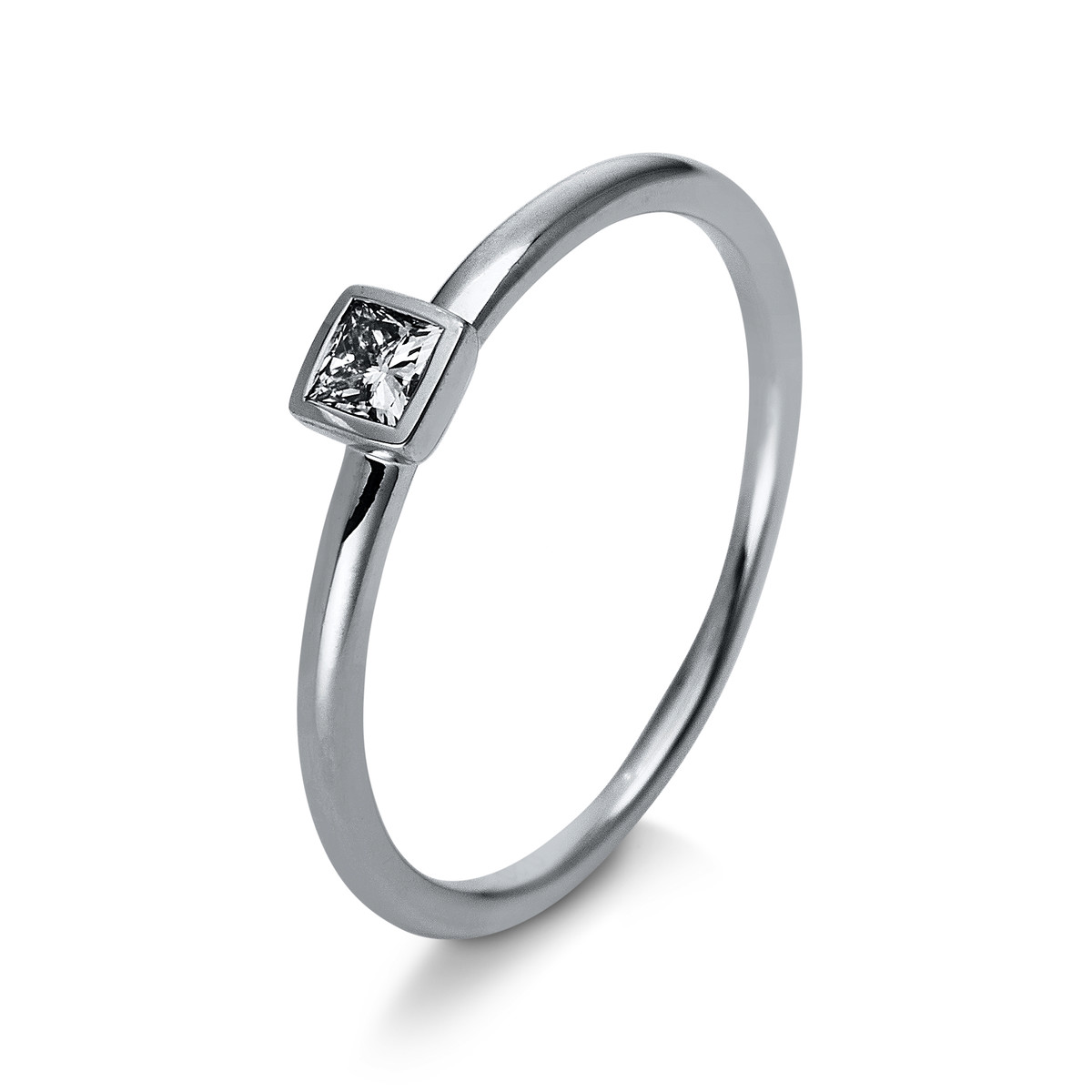 Solitaire Ring Zarge 18kt Weißgold mit 0,20ct Diamanten