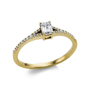 Solitaire Ring mit Seitenbesatz4er-Krappe 18kt Gelbgold mit 0,44ct Diamanten