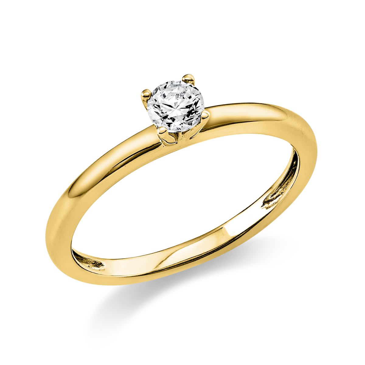 Solitaire Ring 4er-Krappe 14kt Gelbgold mit 0,20ct Diamanten
