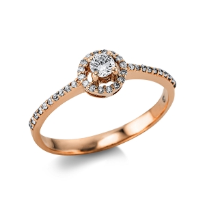 Solitaire Ring mit Seitenbesatz 14kt Rotgold mit 0,29ct Diamanten