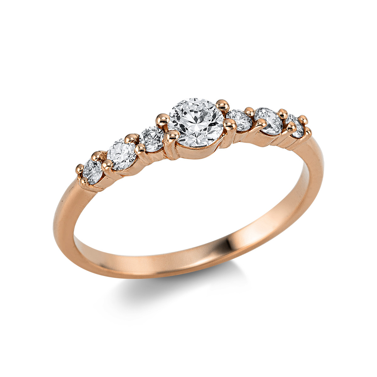 Solitaire Ring mit Seitenbesatz 18kt Rotgold mit 0,42ct Diamanten