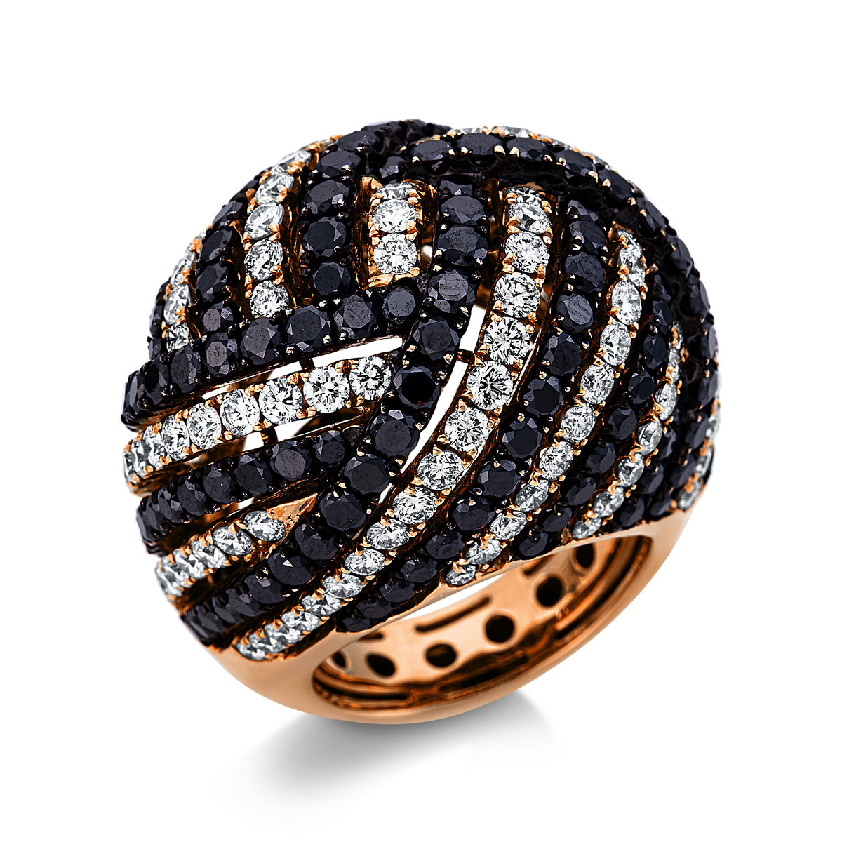 Pavé Ring  18kt Rotgold Fassung schwarz rhodiniert mit 9,75ct Diamanten