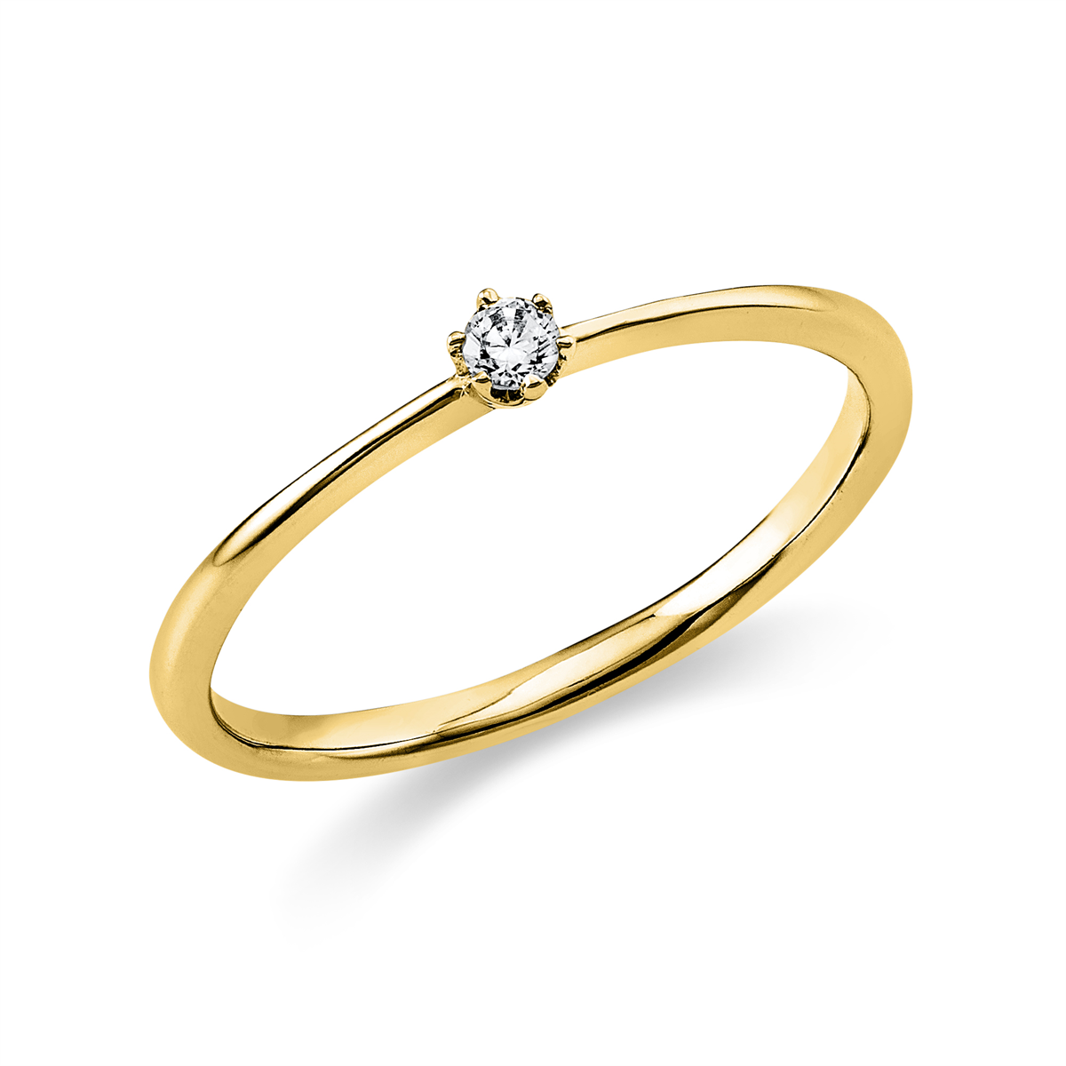 Solitaire Ring 6er-Krappe 14kt Gelbgold mit 0,05ct Diamanten