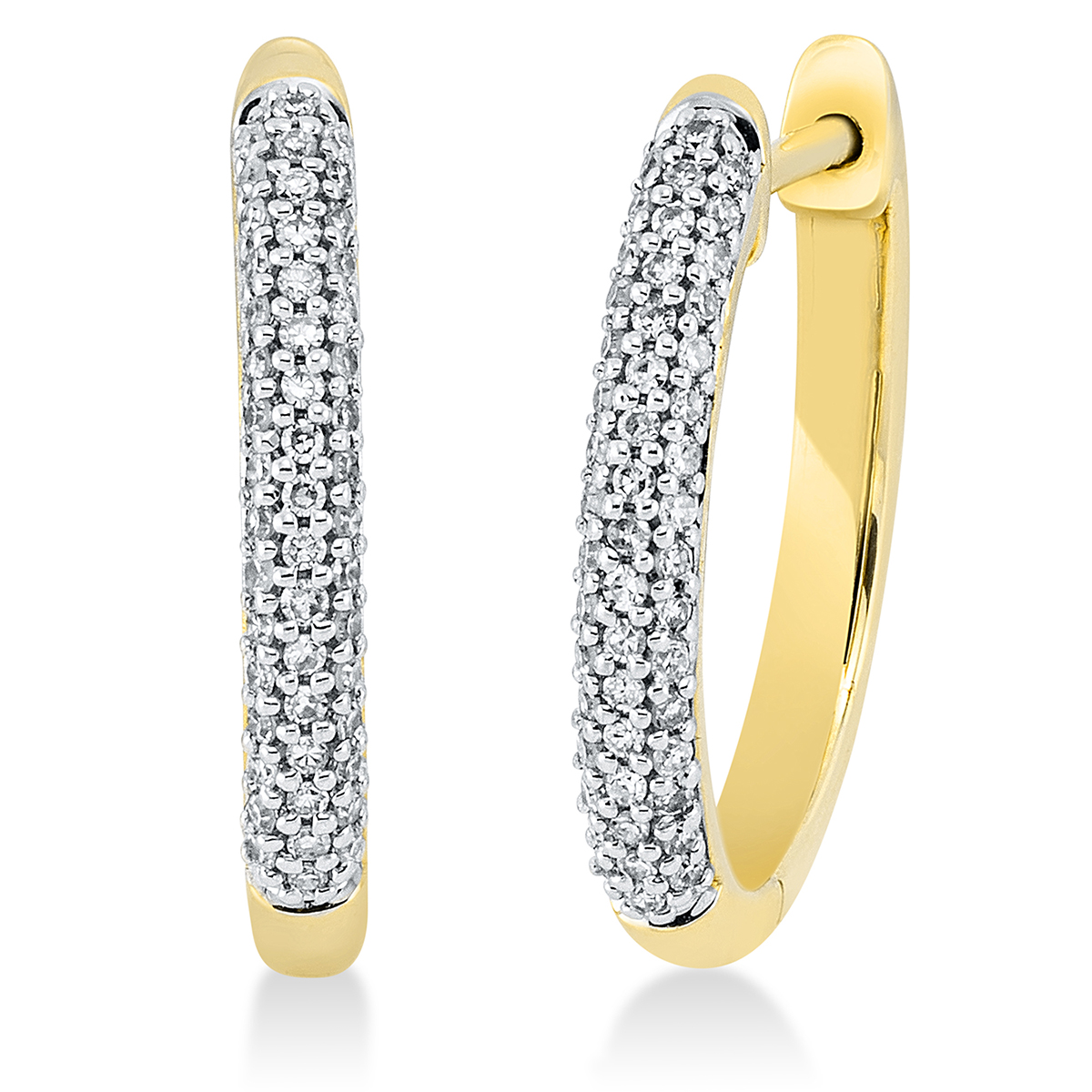 Pavé Creolen  14kt Gelbgold Fassung rhodiniert mit 0,28ct Diamanten