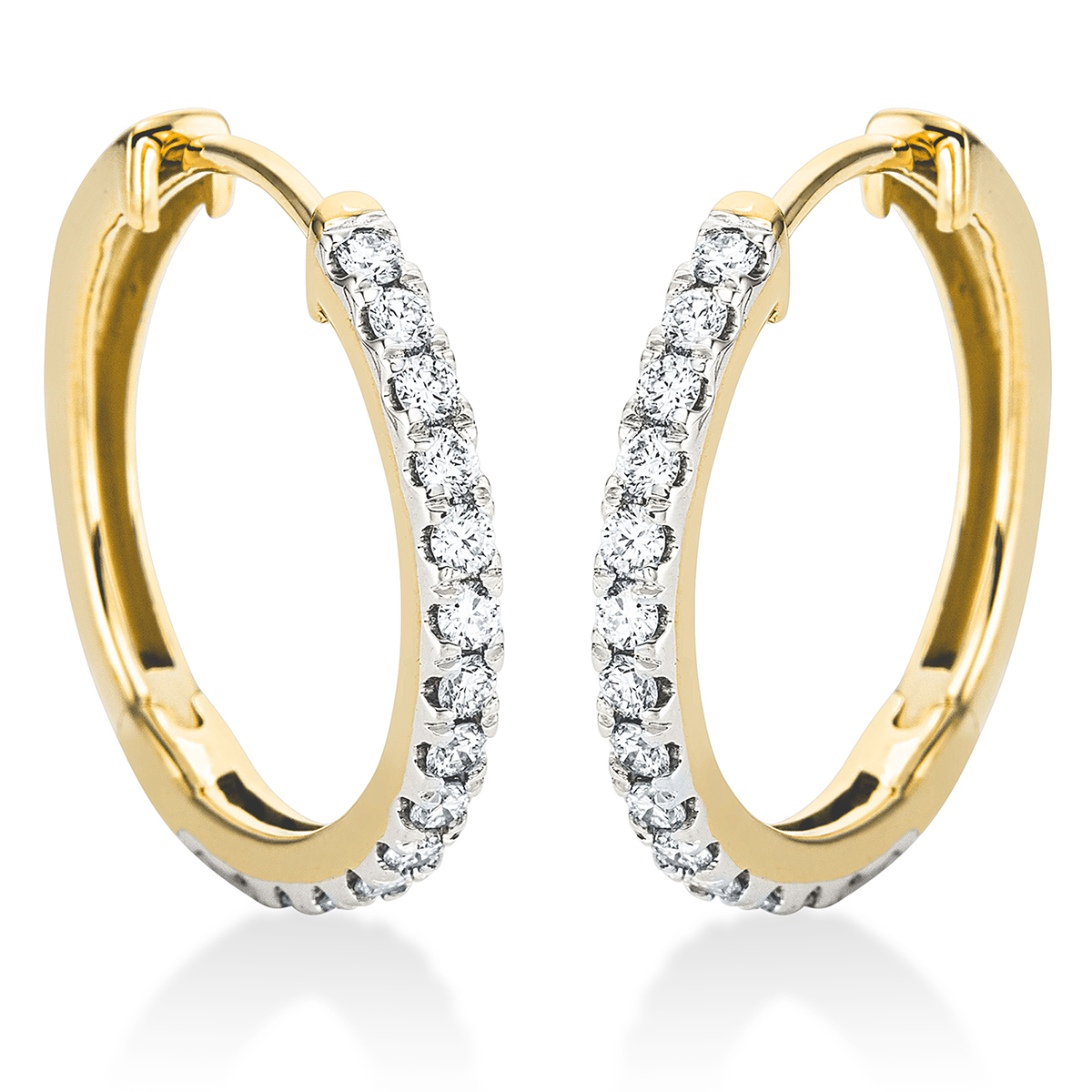 Creolen  18kt Gelbgold Fassung rhodiniert mit 0,50ct Diamanten