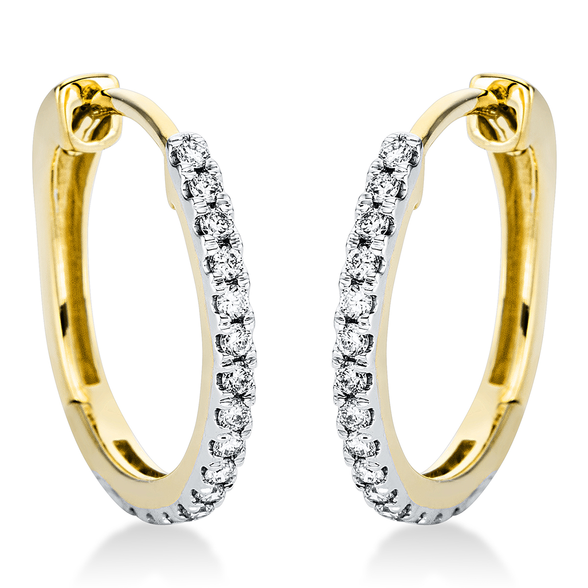 Creolen  14kt Gelbgold Fassung rhodiniert mit 0,25ct Diamanten