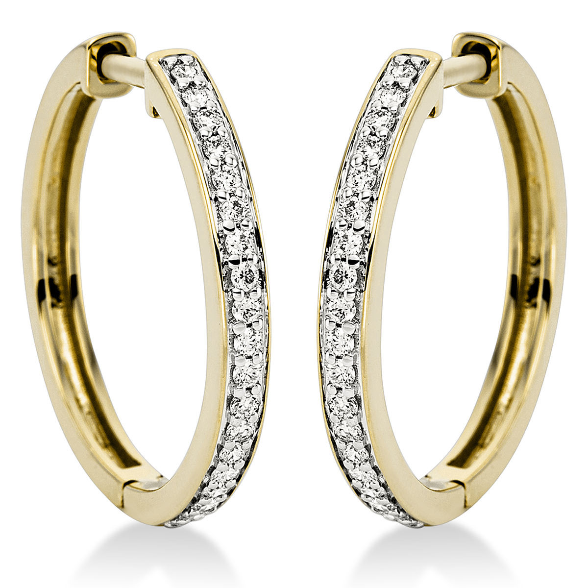 Creolen  18kt Gelbgold Fassung rhodiniert mit 0,26ct Diamanten