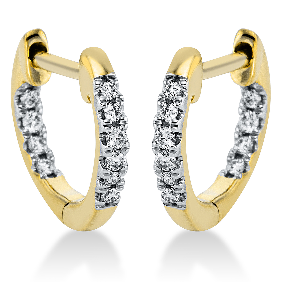 Creolen  18kt Gelbgold Fassung rhodiniert mit 0,11ct Diamanten