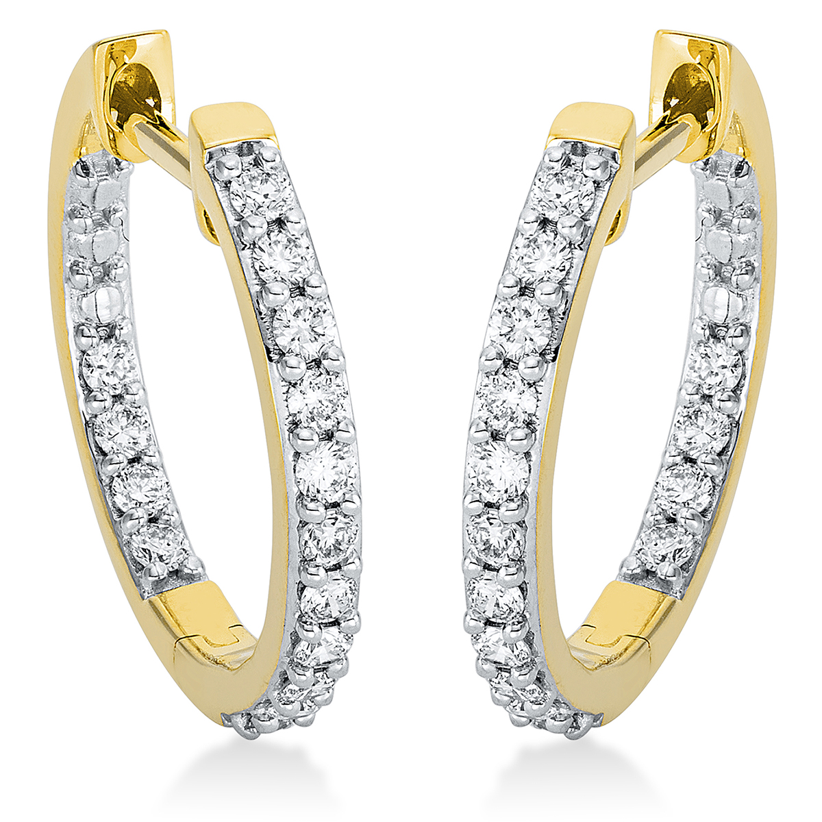 Creolen  18kt Gelbgold Fassung rhodiniert mit 0,50ct Diamanten