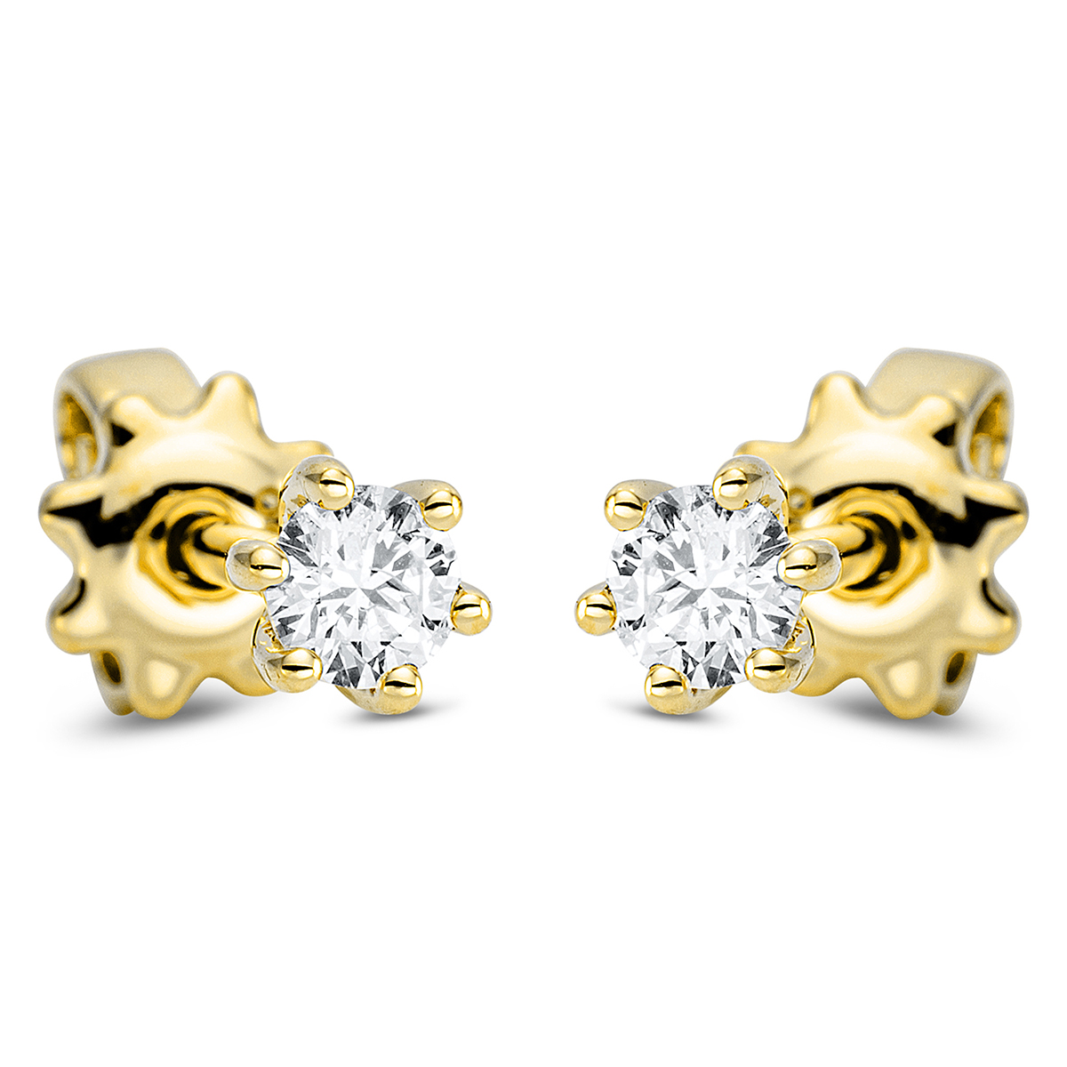 Solitaire Ohrstecker 6er-Krappe 18kt Gelbgold mit 0,19ct Diamanten