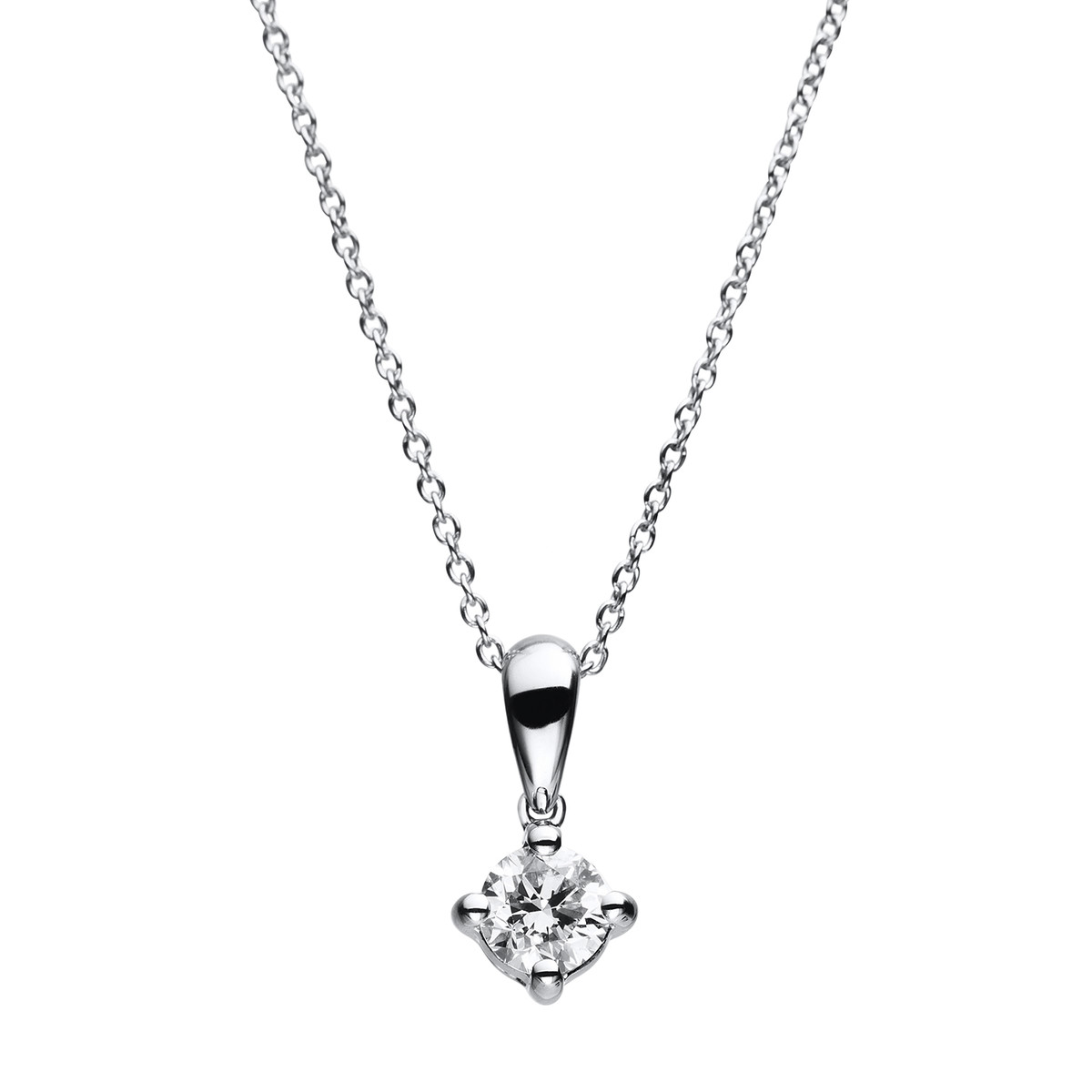 Solitaire Collier 4er-Krappe 14kt Weißgold ZÖ 40 cm, Anker, Karabiner mit 0,19ct Diamanten