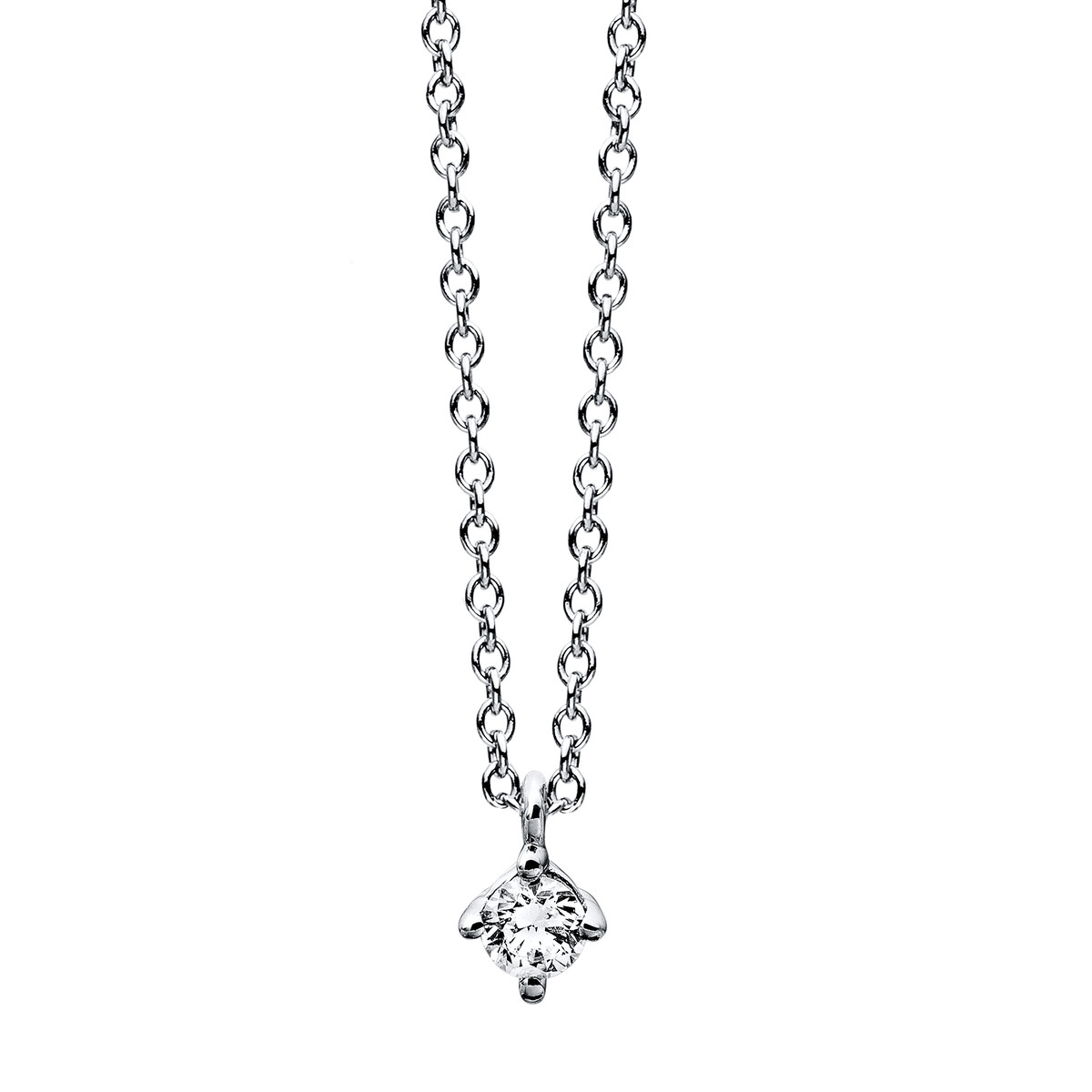 Solitaire Collier 4er-Krappe 14kt Weißgold mit 0,08ct Diamanten