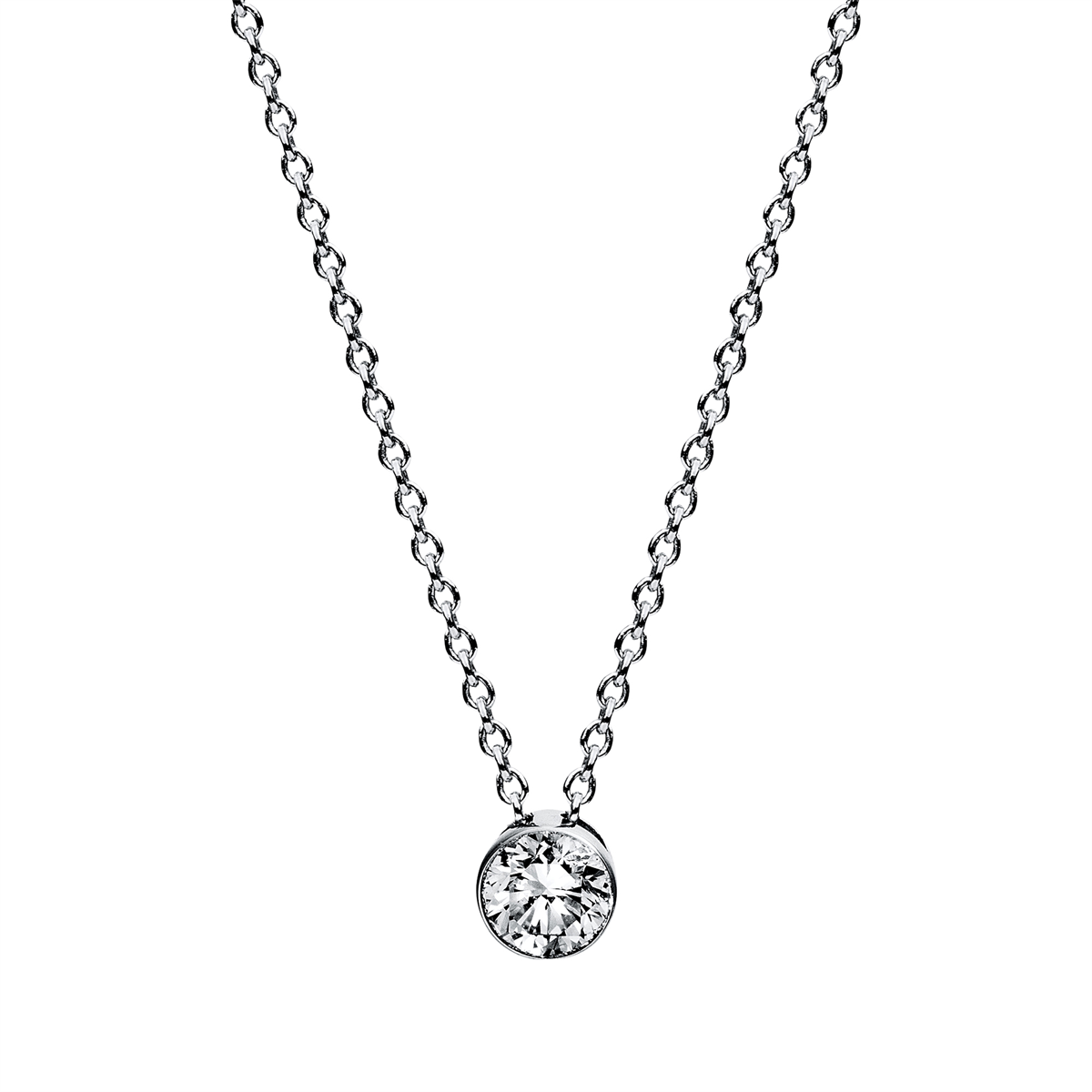 Solitaire Collier Zarge 14kt Weißgold mit 0,20ct Diamanten