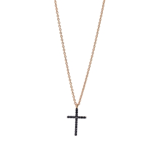 Collier  18kt Rotgold Fassung teils schwarz rhodinie Kreuz mit 0,05ct Diamanten