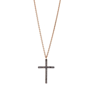 Collier  18kt Rotgold Fassung teils schwarz rhodinie Kreuz mit 0,08ct Diamanten