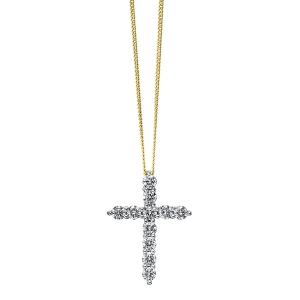 Collier 18 kt GG Kreuz, Fassung rhodiniert