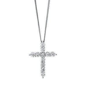 Collier 18 kt GG Kreuz, Fassung rhodiniert