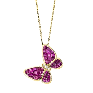 Farbsteine Collier Schmetterling  18kt Gelbgold 