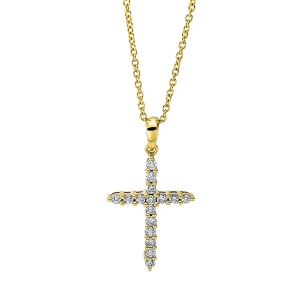 Collier 18 kt GG Kreuz, Fassung rhodiniert