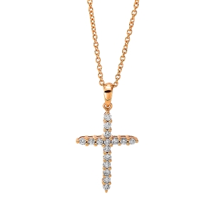 Collier 18 kt GG Kreuz, Fassung rhodiniert