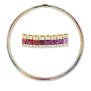 Rainbow Collier  18kt Gelbgold mit Farbstein