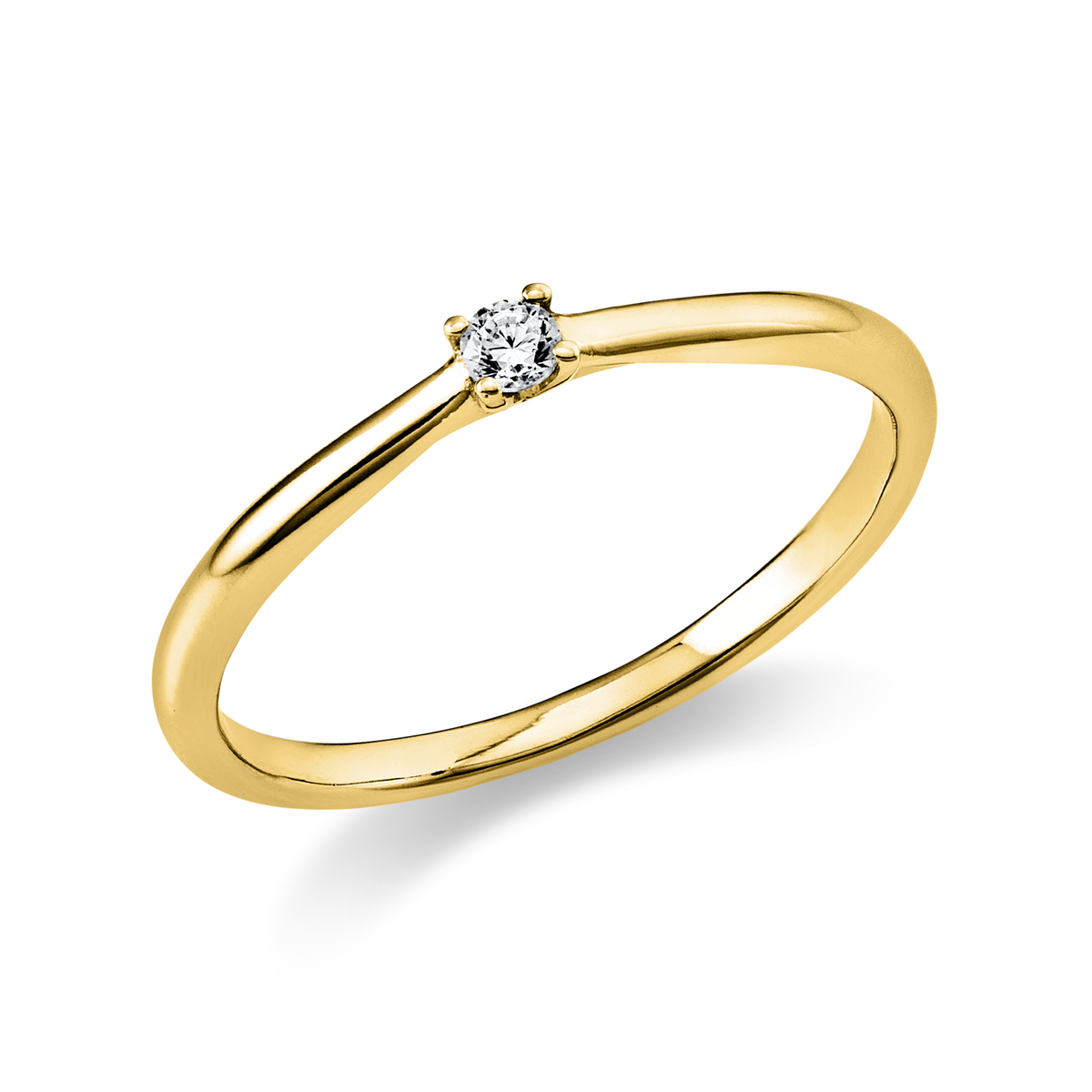 Solitaire Ring 4er-Krappe 14kt Gelbgold mit 0,05ct Diamanten