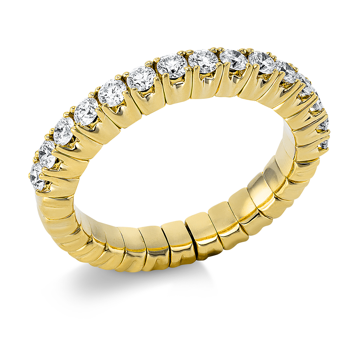 Memoire halb Ring 4er-Krappe 18kt Gelbgold Flex-Band, variabel mit 0,69ct Diamanten