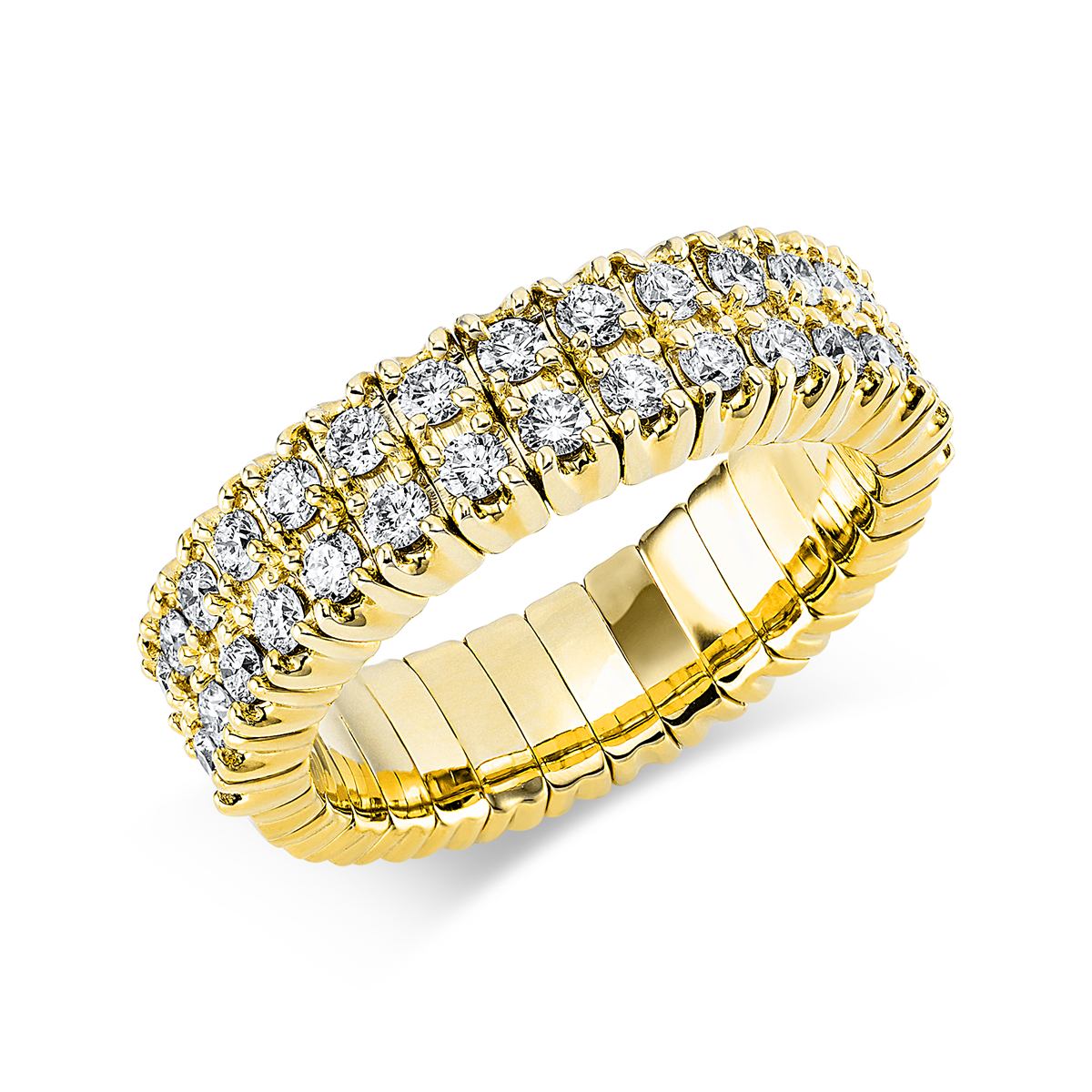 Pavé Ring 4er-Krappe 18kt Gelbgold Flex-Band, variabel mit 0,76ct Diamanten