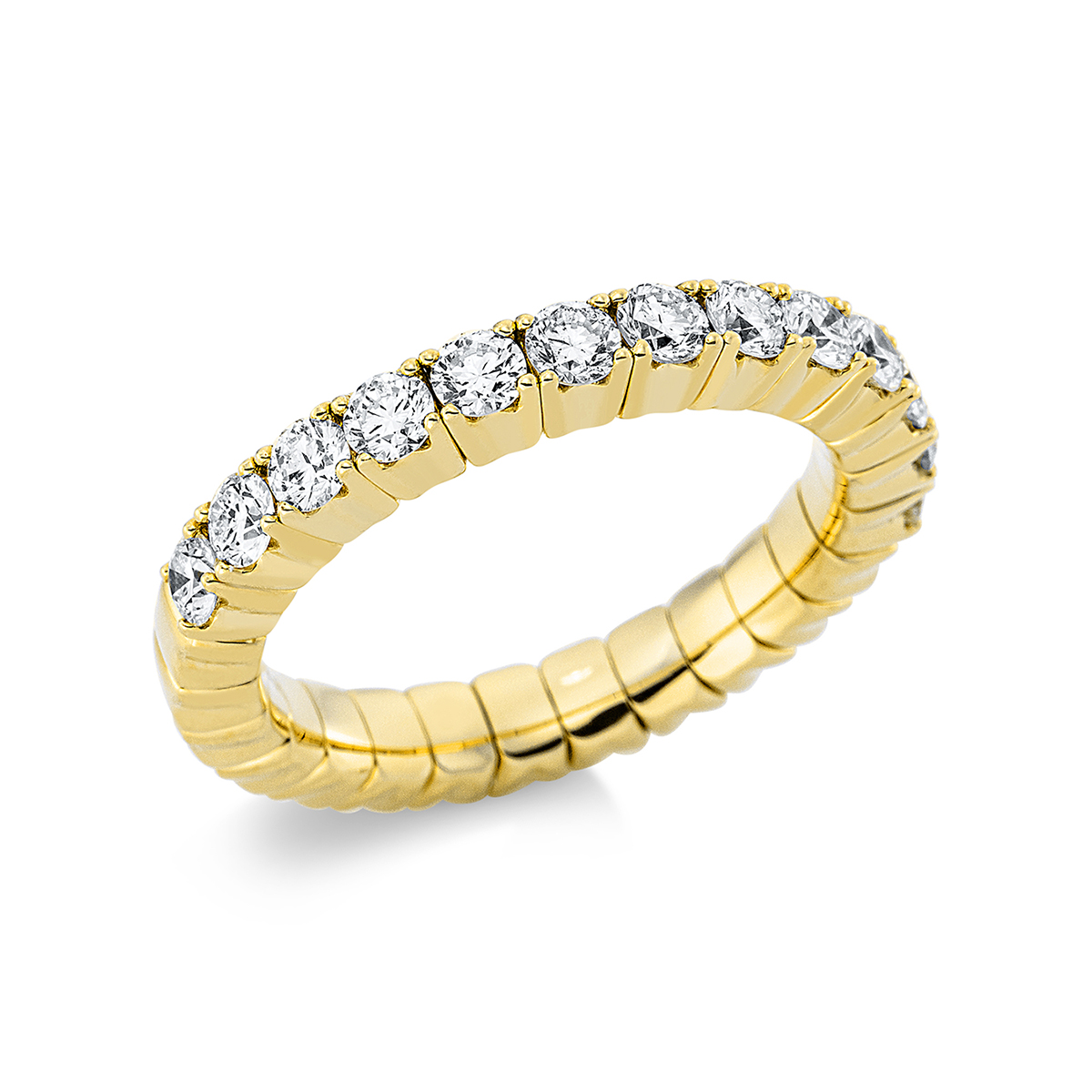 Memoire halb Ring 4er-Krappe 18kt Gelbgold Flex-Band, variabel mit 1,01ct Diamanten