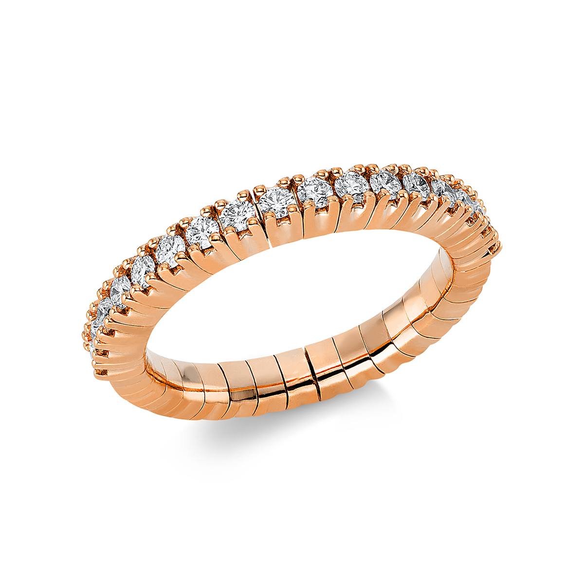 Memoire halb Ring 4er-Krappe 18kt Rotgold Flex-Band, variabel mit 0,44ct Diamanten